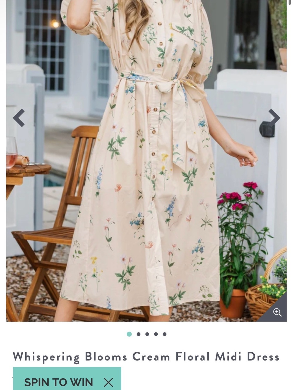 Whispering Blooms Cream Floral Button-Front Midi Dress